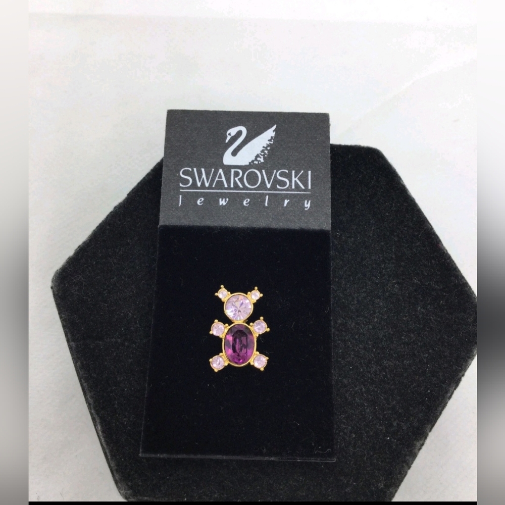 Swarovski Pink & Purple Crystal Bear Pin NWT New On Card